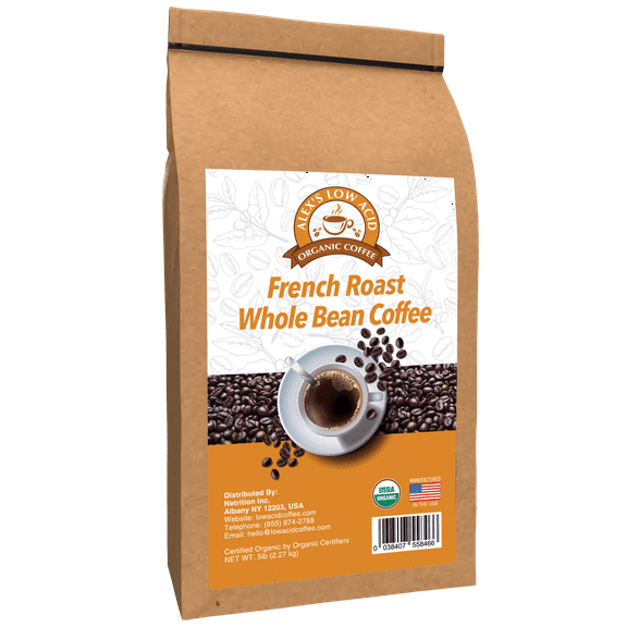 Alex's Low Acid Organic Coffee - Whole Bean French Roast (5lbs)
