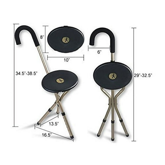 AlexOrthopedic Folding Cane with Seat for Seniors, Lightweight Aluminum Tri-Seat Walking Stick Chair, Adjustable 18-22" Seat Height, Portable Cane Chair for Men and Women, Supports