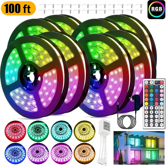 AlexTong 100FT RGB LED Strip Lights, waterproof Color Changing LEDs, LED Lights for Bedroom Room Home Party Decor