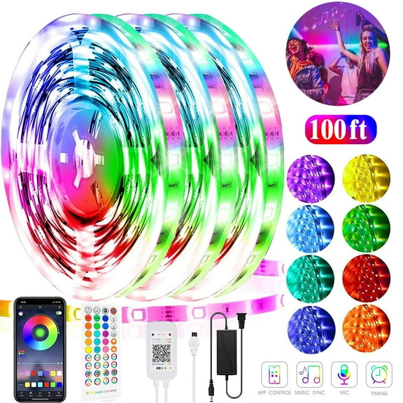 AlexTong 100ft/30M LED Strip Lights Kit,LED Tape Strips,RGB LED Light Strips,Sync to Music,Smart App Strip Light,APP Controller,Light Strips for Room,Remote LED Lights for Bedroom Home Party