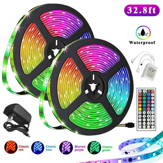 AlexTong 32.8ft Led Light Strip 300Leds RGB Waterproof LED Rope Lights with 44keys IR Remote Controller for Home Party Decoration