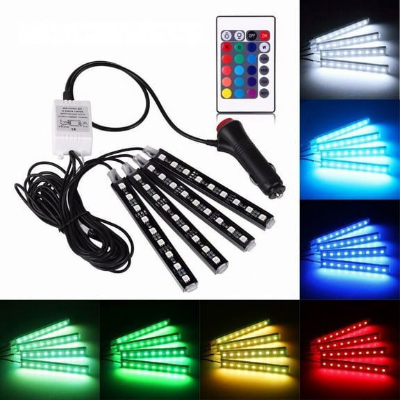 AlexTong LED 16 Color RGB Strip Light, 4pcs 36 LED Multi-color Car Truck Interior Atmosphere Under Dash Seat Floor Neon Lighting Kit