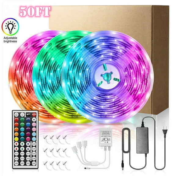 AlexTong LED Strip Lights 50ft , Ultra RGB waterproof Color Changing LED Light Strips Kit with 44 Keys Remote, LED Tape Lights for Bedroom Ceiling Room Kitchen Dorm Room Party Bar