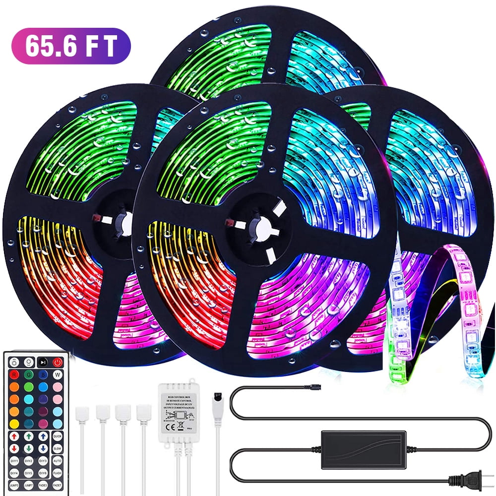 Led Strip Lights Color Changing 65.6ft/20M Flexible 3528 RGB Led Lights Kit with Power Supply and 44 Keys Remote