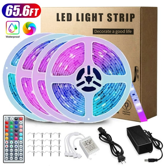 AlexTong LED Strip Lights for Bedroom 65.6ft, LED Lights Strip with 44 Keys Remote Control,Dimmable SMD3528 RGB Light Strips ,Color Changing LED Lights