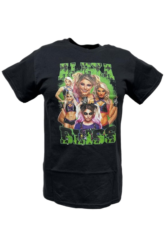 Alexa Bliss WWE 5 Faces Green Womens Superstar Black T-shirt