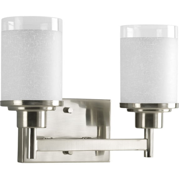 Alexa Collection Two-Light Brushed Nickel Etched Linen With Clear Edge Glass Modern Bath Vanity Light