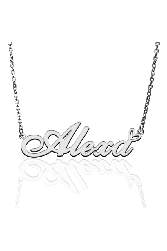 Alexa Custom Name Necklace Customized Personalized Plated Name Necklace for Mother Daughter Friendship Women Valentine's Day Christmas Birthday New Year Silver
