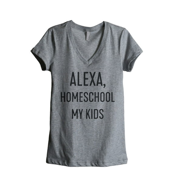 Alexa Homeschool My Kids Women's Fashion Relaxed V-Neck T-Shirt Tee Heather Grey Medium
