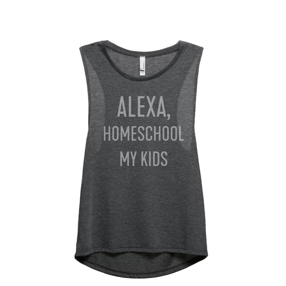 Alexa Homeschool My Kids Women's Fashion Sleeveless Muscle Workout Yoga Tank Top Charcoal Grey Medium