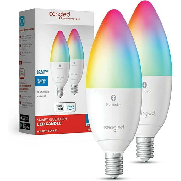 Alexa Light Bulb, Candelabra Light Bulbs Color Changing, Candelabra LED Light Bulbs 450 LM 45W Equivalent RGBW, E12 LED Bulb, Smart Bulbs That Work with Alexa Only, No Hub Request, 2 Pack