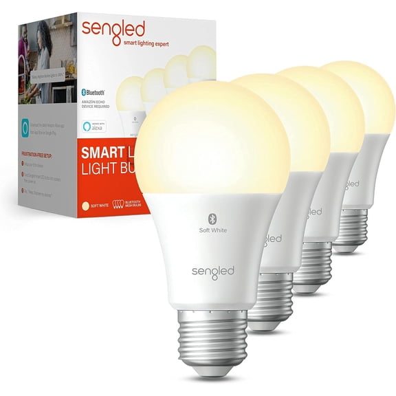 Alexa Light Bulb, S1 Auto Pairing with Alexa Devices, Warm Light Bulbs, Smart Light Bulbs that Work with Alexa, Bluetooth Mesh Smart Home Lighting, E26 60W Equivalent, 800LM, 4-Pack