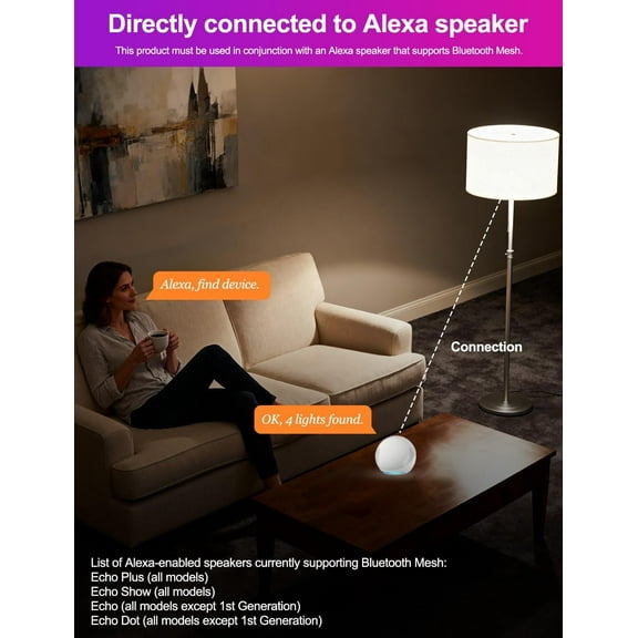 Alexa Light Bulbs 10W (70 Watt Equivalent) Smart Light Bulbs Compatible with Alexa Required Echo Device, 900 Lumens, Color Changing Warm White 2700K (4 Pack)