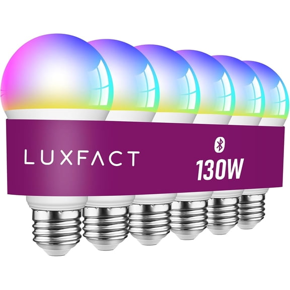 Alexa Light Bulbs 130W Equivalent 6 Pack, Smart Light Bulbs RGBCW Color Changing, A19 E26 Bluetooth Light Bulb Directly Compatible with Alexa/Smart Life, No WiFi Required, 11W 1300LM