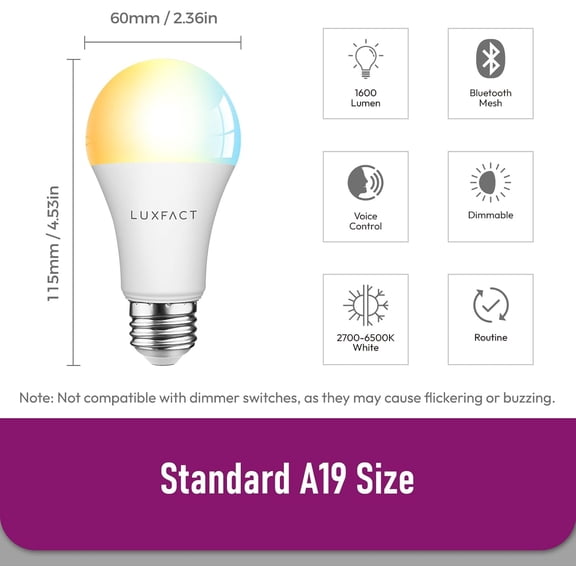 Alexa Light Bulbs 150W Equivalent, Smart Light Bulbs Directly Compatible with Alexa, Tunable Warm to Cool White, A19 E26 Bluetooth Light Bulb, No WiFi Required, 14W 1600LM, 4 Pack
