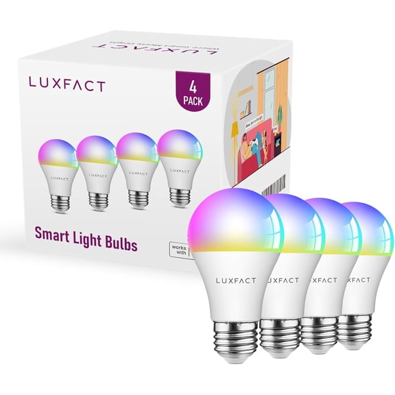 Alexa Light Bulbs, Smart Light Bulbs RGBCW Color Changing, A19 E26 Bluetooth Light Bulb Directly Compatible with Alexa/Smart Life, No WiFi Required, 9W 800LM 60W Equivalent, 4 Pack