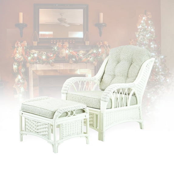 Alexa Living Armchair w/Ottoman White Color, Natural Rattan Wicker Handmade Design