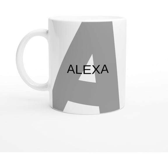 Alexa Name Mug | Monogram Letter A Typography | 11oz Ceramic Mug | Initial Coffee Cup
