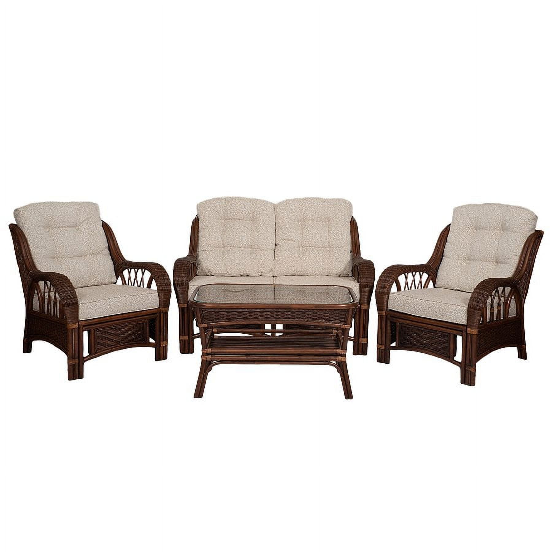 Alexa Rattan Wicker Living Room Set 4 Pieces 2 Lounge Chair
