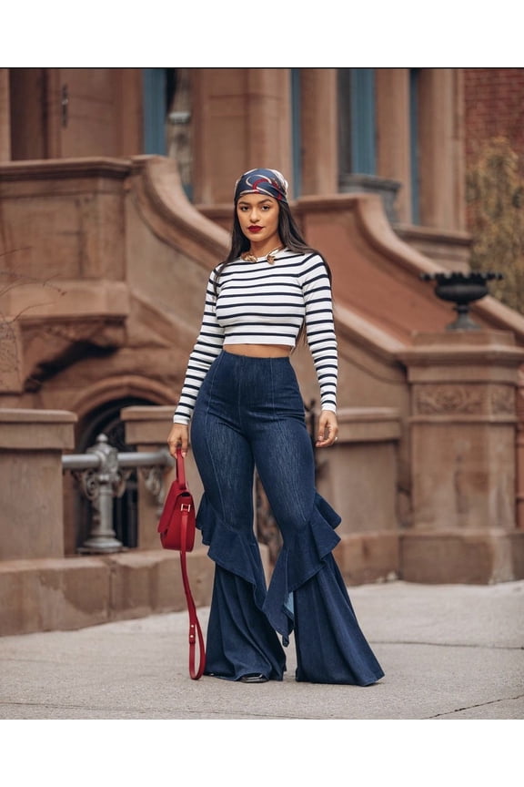 Alexa Ruffle Belle Bottom Denim Pants