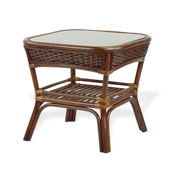 Alexa Square Coffee Table Dark Walnut Color Natural Rattan Wicker Handmade Design