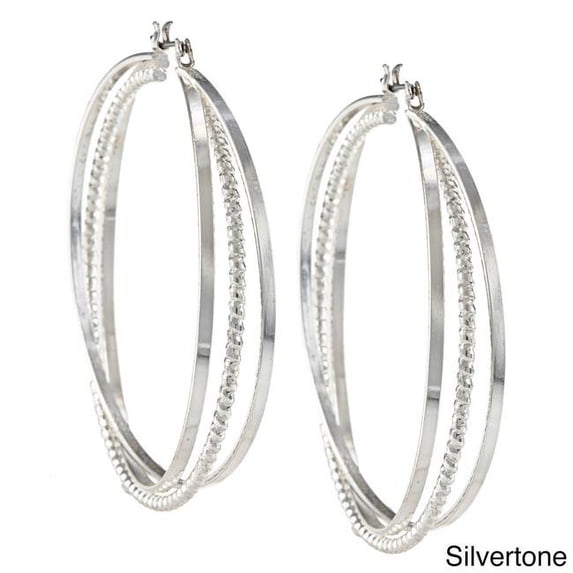 Alexa Starr 3550/EP/LG/S Large Silvertone Three-row Hoop Earrings