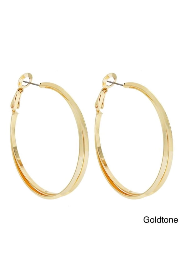 5291-EP-Gold Two-Row Knife Edge Hoop Earrings