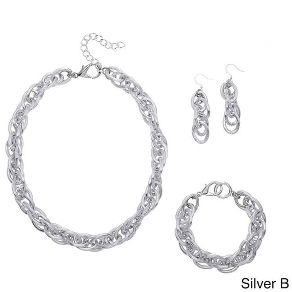 Alexa Starr K4283- Set- Silver B Grooved Link Chain Jewelry Set, Silver - Medium - 3 Piece