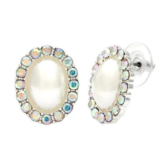 Alexa Starr K829-EP-S Faux Pearl Rhinestone Halo Button Earrings