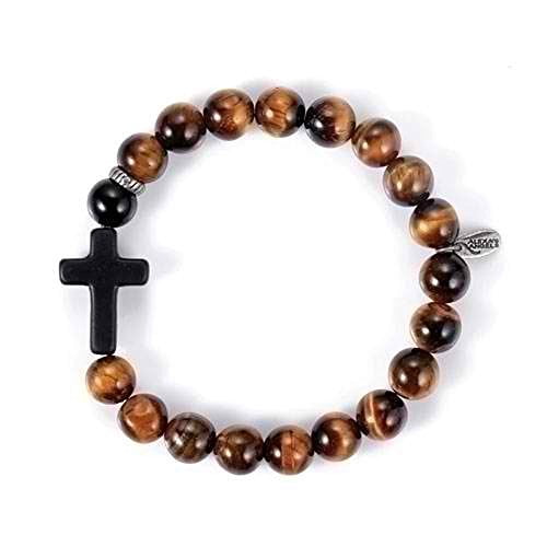 Alexa's Angels 8" men's cross bracelet tiger eye stretch