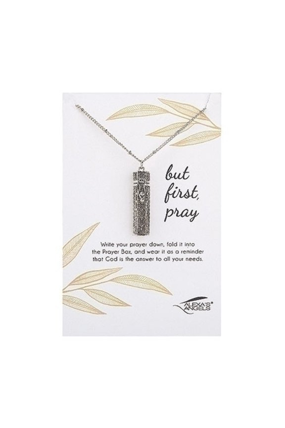 Alexa's Angels But First Pray Silver Brass Necklace 30 Inch