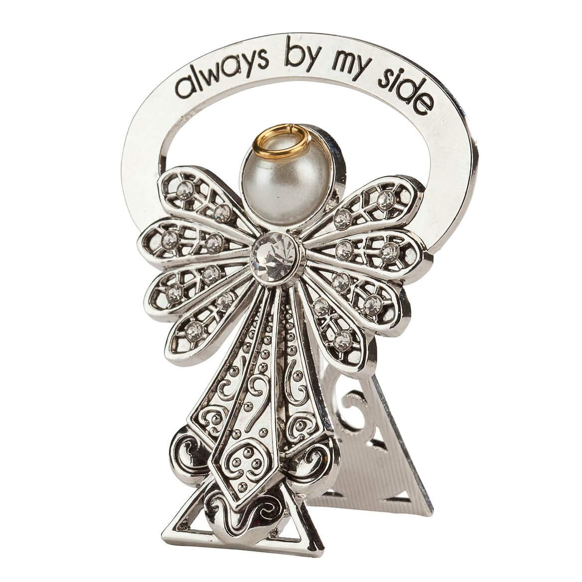 2.5" Silver Crystal Angel Figurine with Faux-Pearl Halo