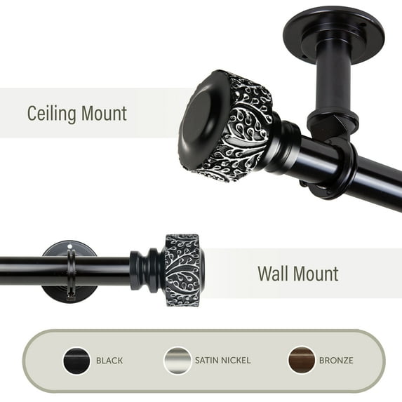 Alexander 1" Ceiling Curtain Rod/ Room Divider 48-84 inch - Black