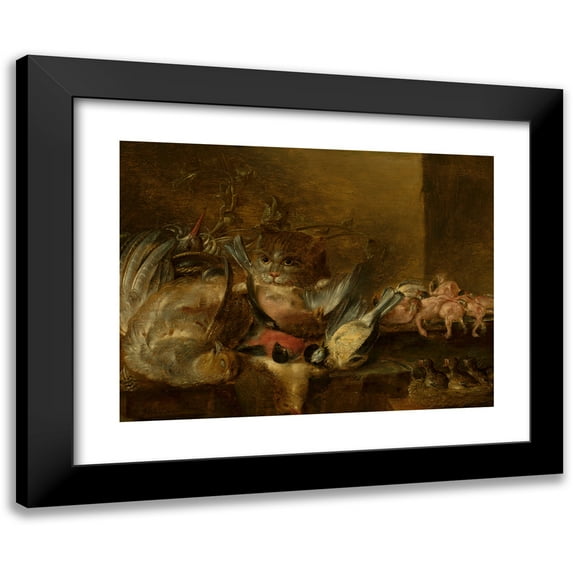 Alexander Adriaenssen 14x11 Black Modern Framed Museum Art Print Titled - Dead Birds and a Cat