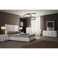 thumbnail image 1 of Alexander Bed , Faux Leather Curved Design In Headboard, Legs-Color:White,Finish:High Gloss White/Stainless Steel,Size:Queen, 1 of 2