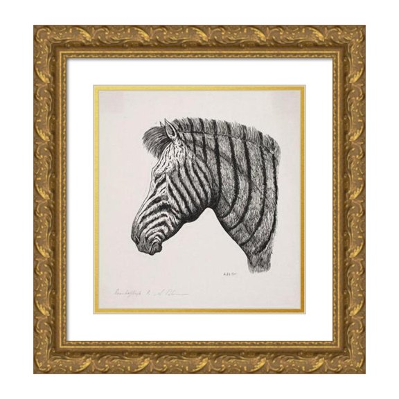 Alexander Blom 20x22 Gold Ornate Framed and Double Matted Museum Art Print Titled - Head of a Zebra (1859 - 1933)