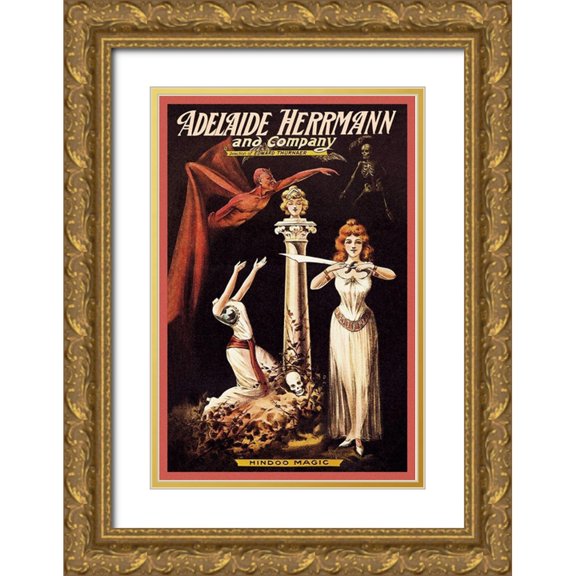 Alexander, C. 17x24 Gold Ornate Wood Framed with Double Matting Museum Art Print Titled - Magicians: Adelaide Herrmann and Company: Hindoo Magic