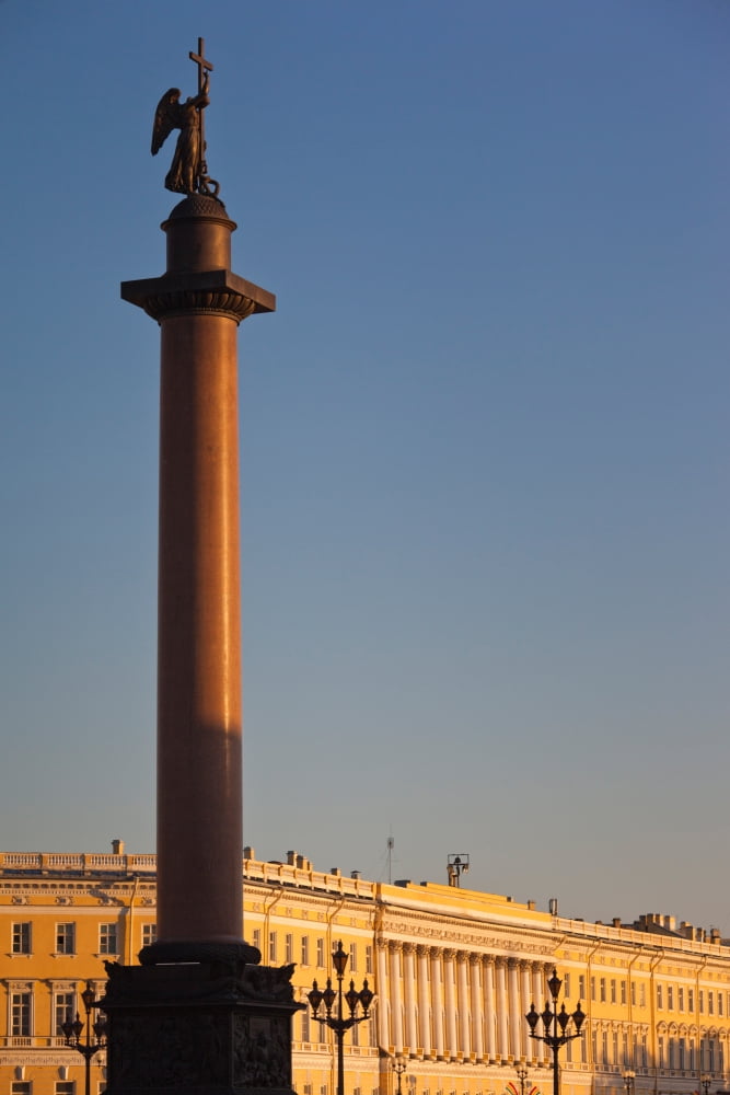 Alexander Column and the General Staff Building at sunset Dvortsovaya Square St Petersburg Russia Canvas Art - Panoramic Images (36 x 12)