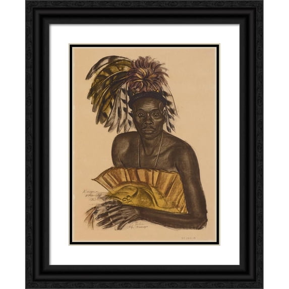Alexander Evgenievich Yakovlev 11x14 Black Ornate Wood Framed Double Matted Museum Art Print Titled: Tuba, Chef Matchaga, Niangara, Haut Ouelle (1925)
