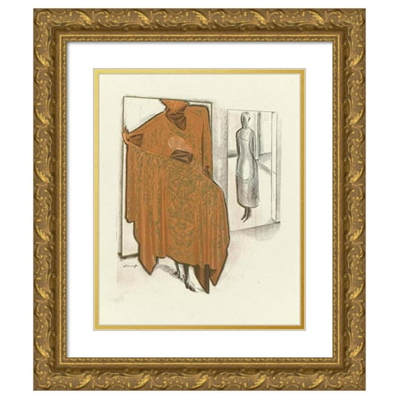 Alexander Evgenievich Yakovlev 20x24 Gold Ornate Framed and Double Matted Museum Art Print Titled - Ice Effect; Evening Coat, from Paul Poiret (1920)