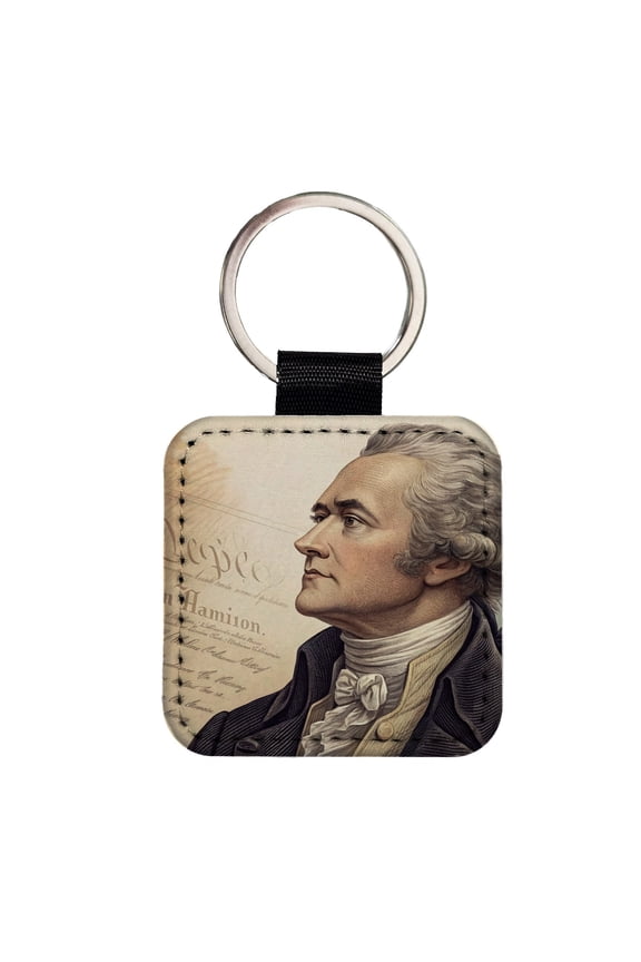 Alexander Hamilton Founding Father Faux Leather Square Keychain