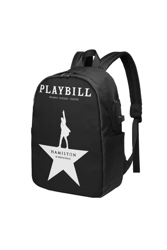 Alexander Hamilton Logo Backpack Fashion Travel Backpack Laptop Backpack 17 Inch External Usb Interface Headphone Line Interface