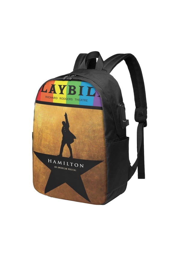 Alexander Hamilton Logo Backpack Fashion Travel Backpack Laptop Backpack 17 Inch External Usb Interface Headphone Line Interface