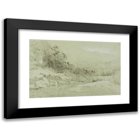 Alexander Helwig Wyant 14x11 Black Modern Framed Museum Art Print Titled - River Stream with Mountains in the Distance (1856-92)