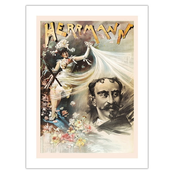 Alexander Herrmann the Great - Adelaide Herrmann the Queen of Magic - Vintage Magic Poster c.1885 - Bamboo Fine Art 290gsm Paper Print (Unframed) 24x32in