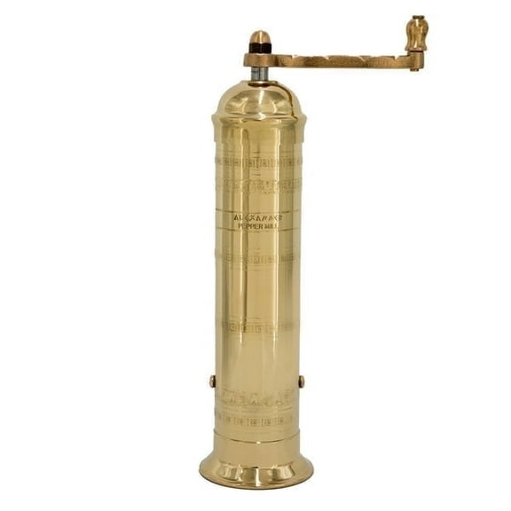 Alexander Home Greek Pepper Mill, 10 Inch Tall, Manual Grinder, Brass