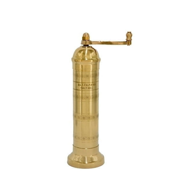 Alexander Home Greek Salt Mill, 8 Inch Tall, Manual Grinder, Brass