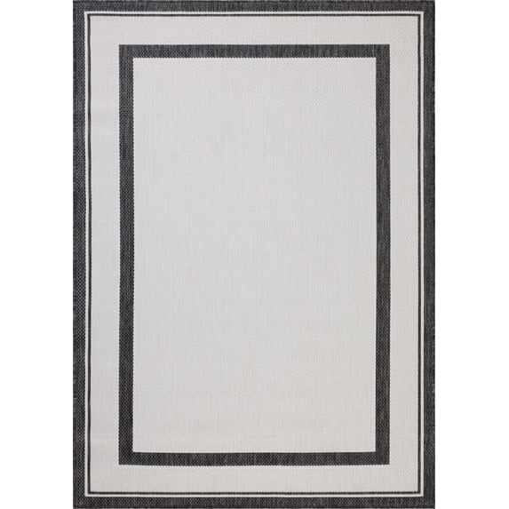 Indoor Outdoor Rug 7x9, Reversible, Loloi Easton Onyx / Ivory (6'7" x 9'4")