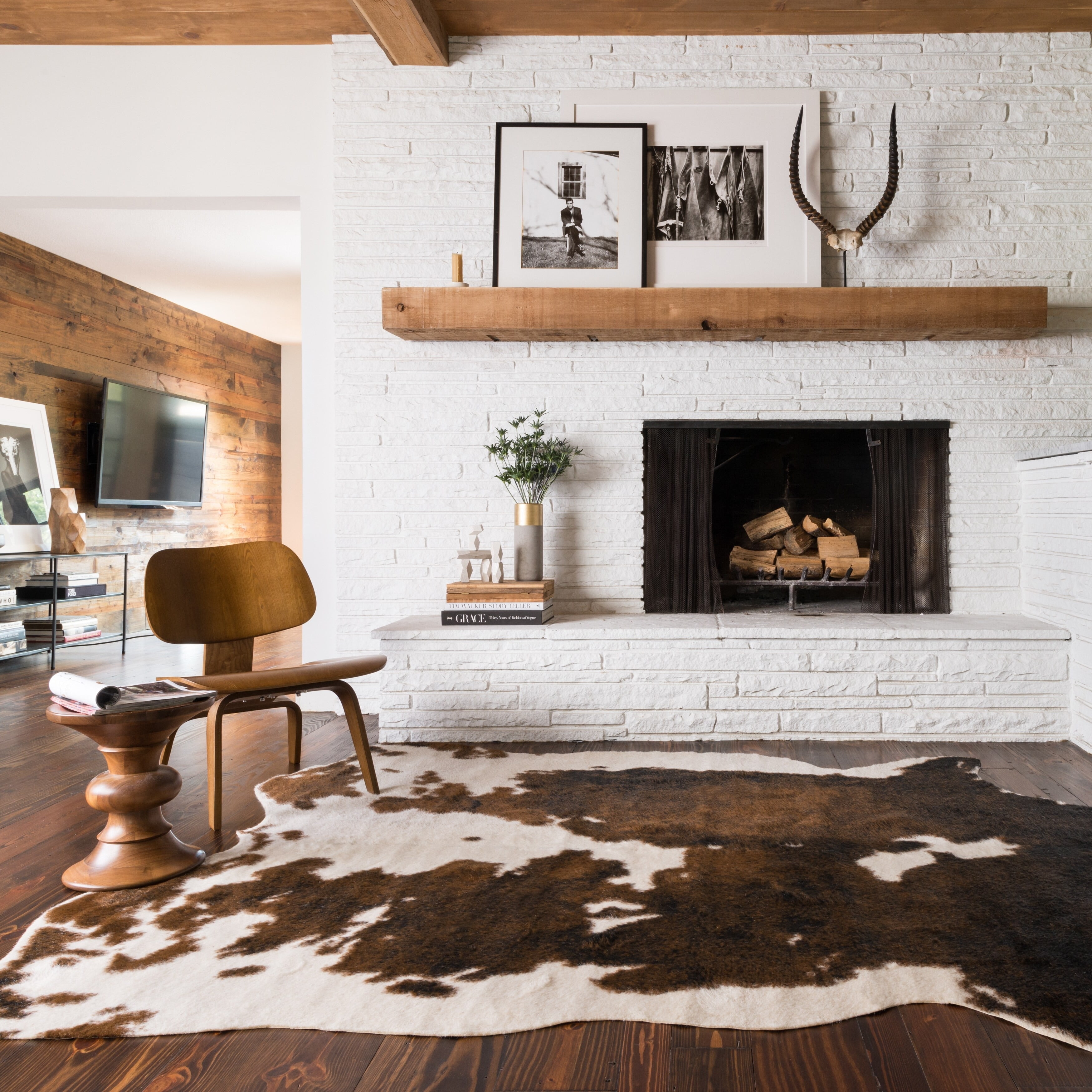 Beige and Brown Faux Cowhide Area Rug, 5' x 6'6"