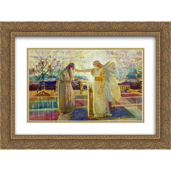 Alexander Ivanov 2x Matted 24x20 Gold Ornate Framed Art Print 'Archangel Gabriel struck Zechariah mute'